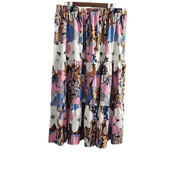 Floral 3X Plus Size 3 tier ruffled Skirt - Picture 2 of 7